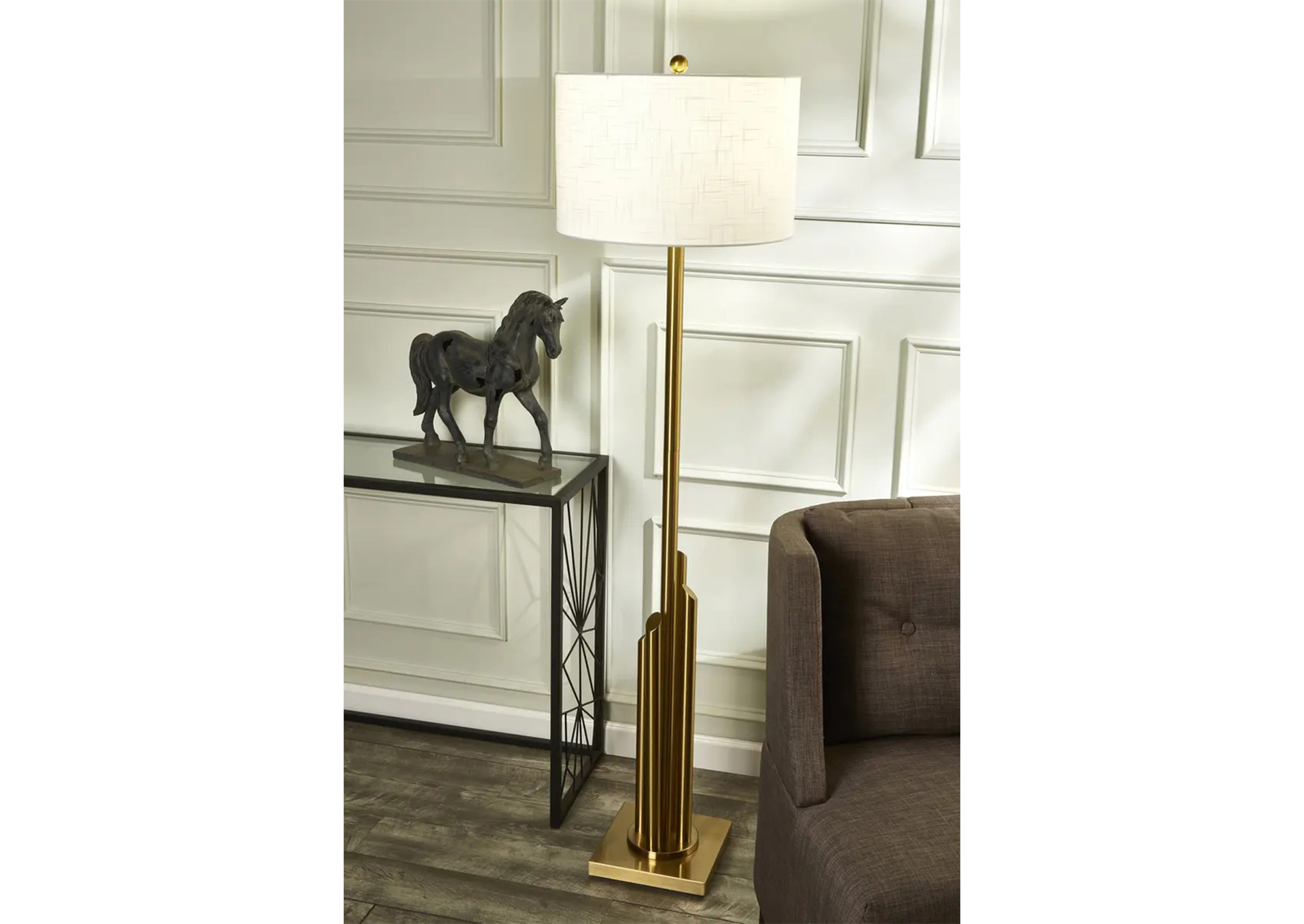 Lámpara de pie art déco de 63" de metal, Dorado - kd image 1