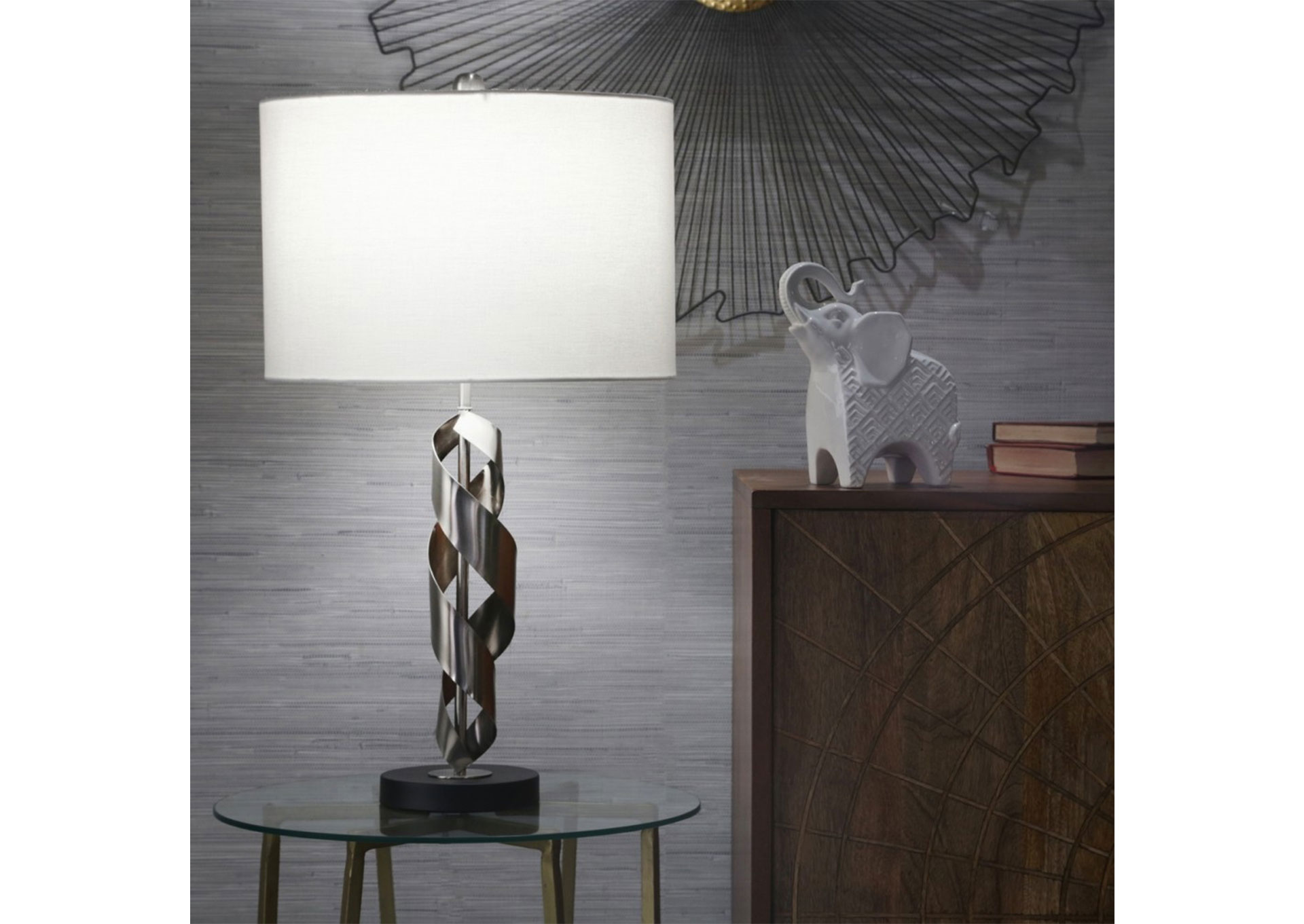 Lámpara de mesa de metal con forma de bucle abstracto de 28", plateado image 1