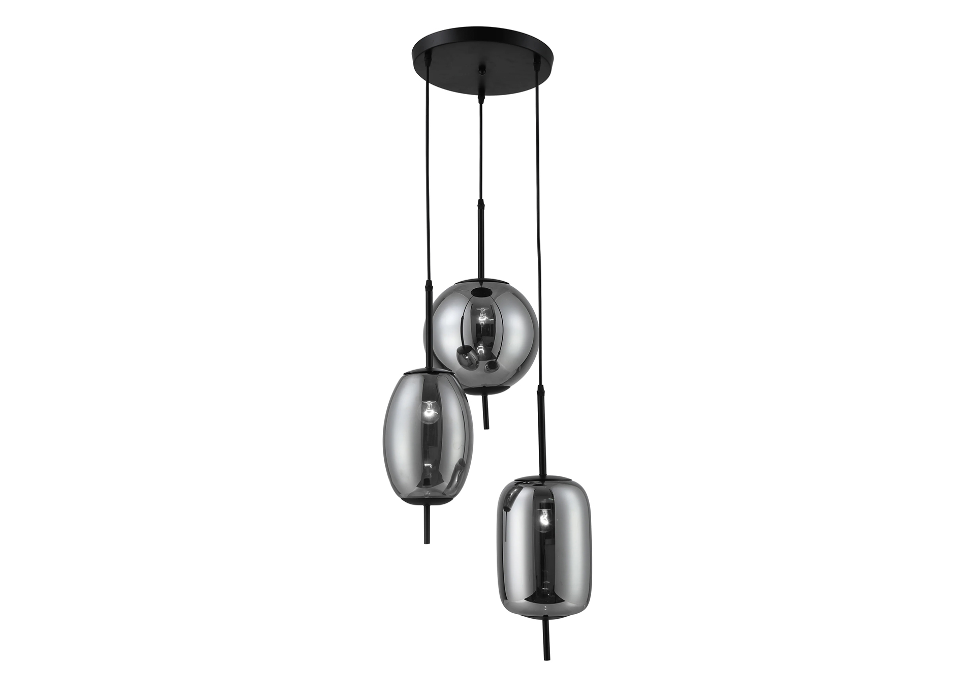 Lámpara colgante de metal de 47 ", 3 luces con vidrio ahumado B image 1