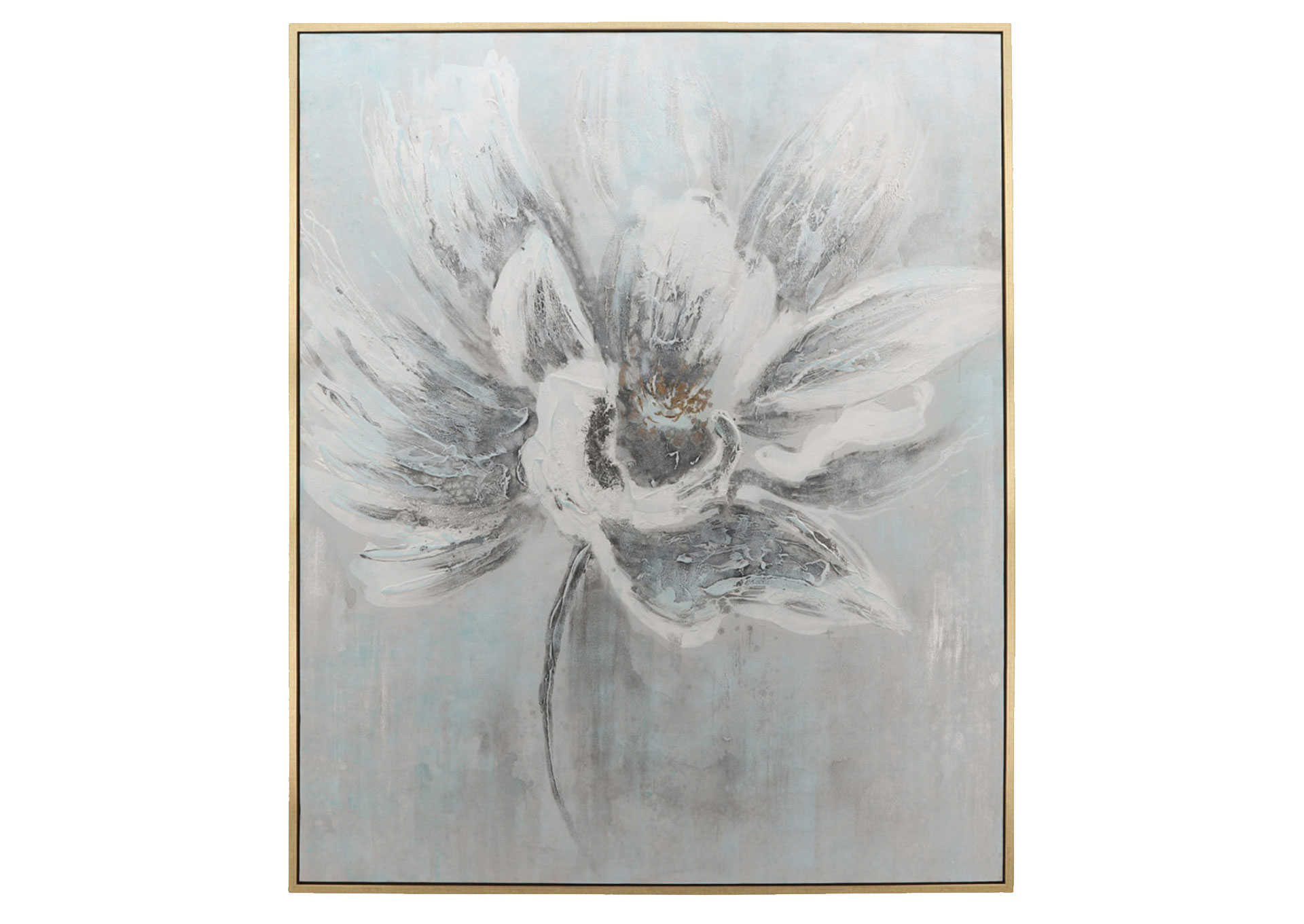 62x52 Cuadro de Flores, Gris Sobre Marco Dorado image 1