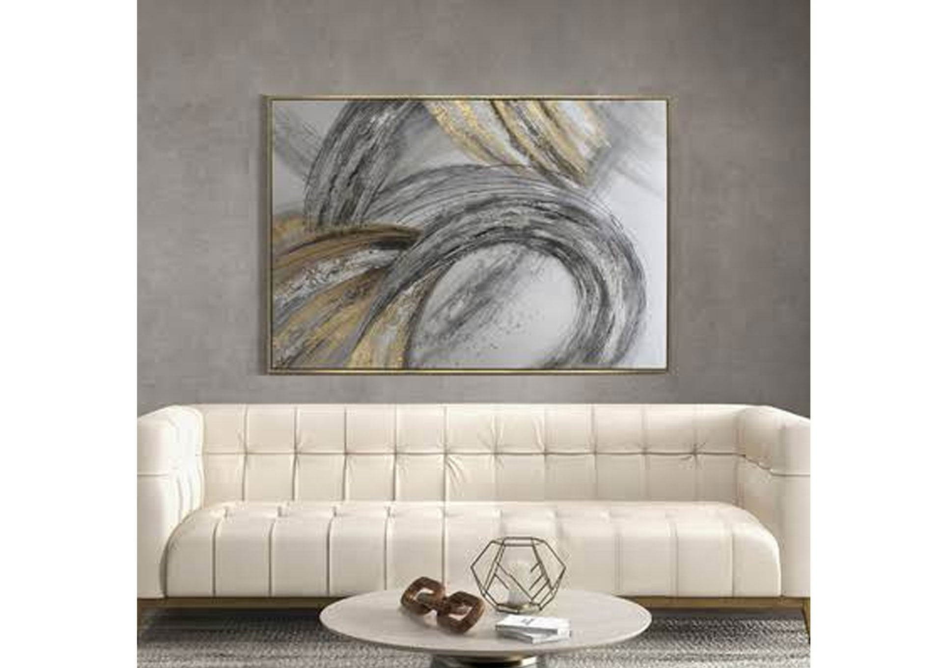 50X74 Cuadro Abstracto, Gris Sobre Marco Dorado image 1