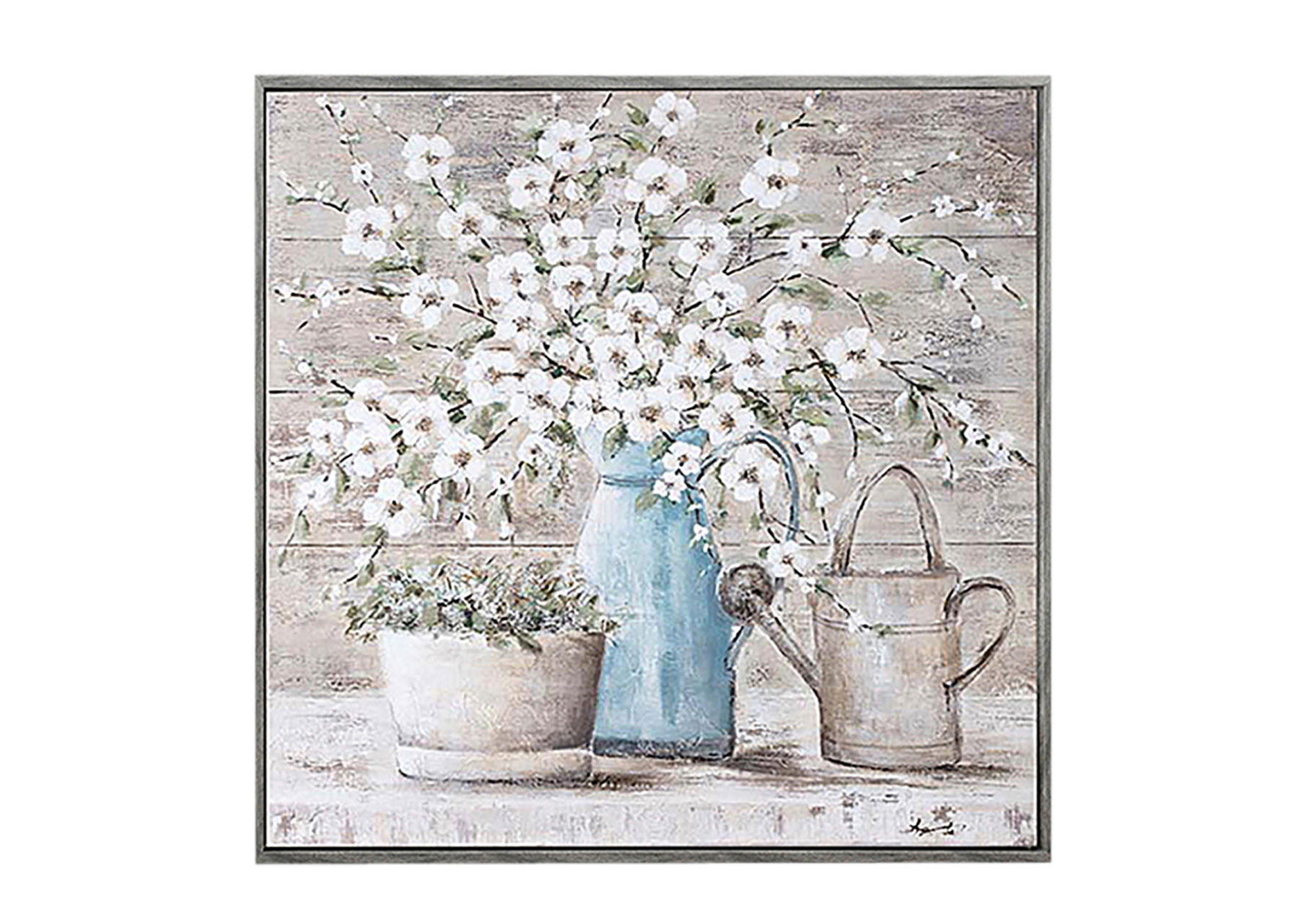 40X40 Flores Pintadas a Mano en Marco Gris image 1