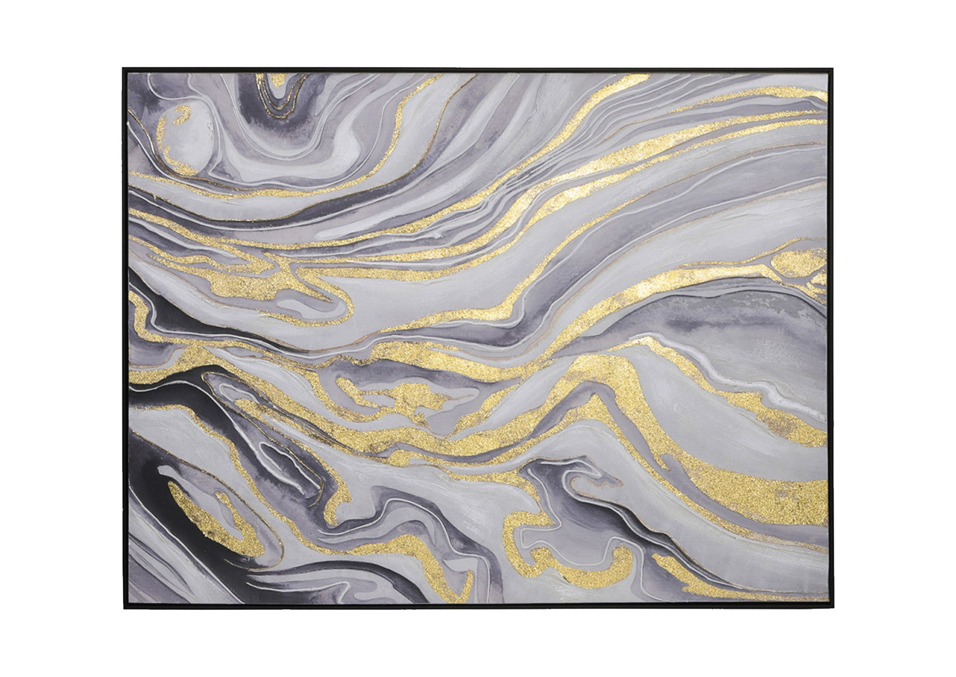 48x36 100% Pintado a Mano Abstracto - Enmarcado, Oro image 1