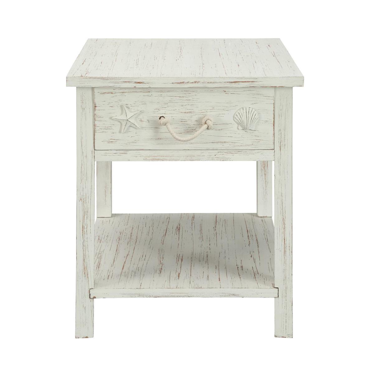 Mesa baja costera de madera de abeto con almacenamiento Sanibel White Rub image 1