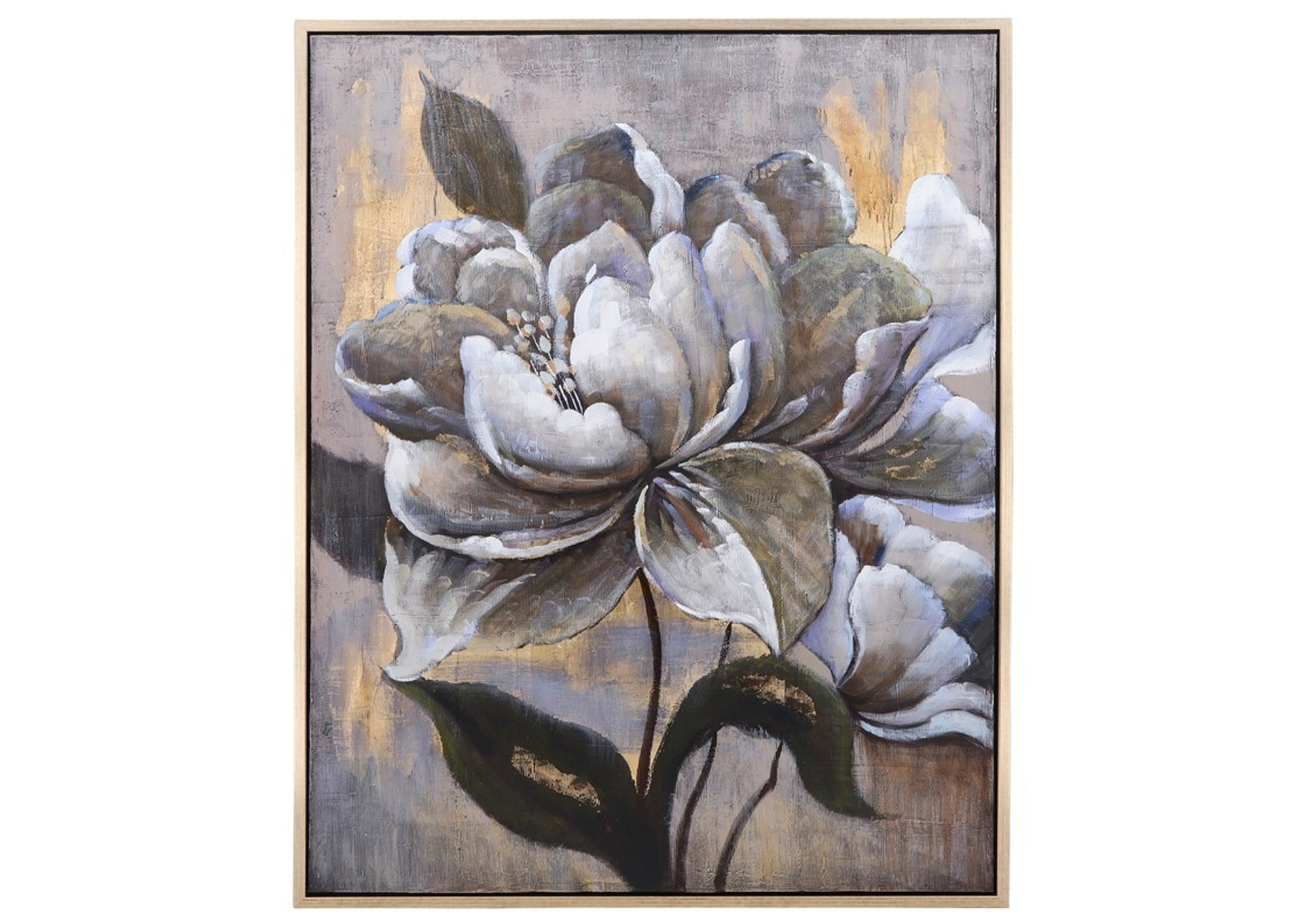50x38 Cuadro Pintado al Óleo Flor, Blanco image 1