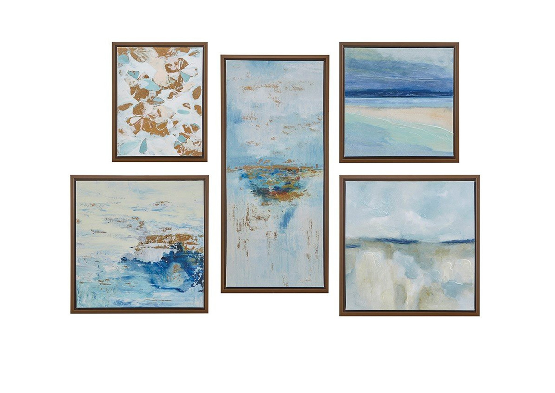 Set de 5 Piezas Arte de Galería Multicolor Azul con Marco de Bronce image 1