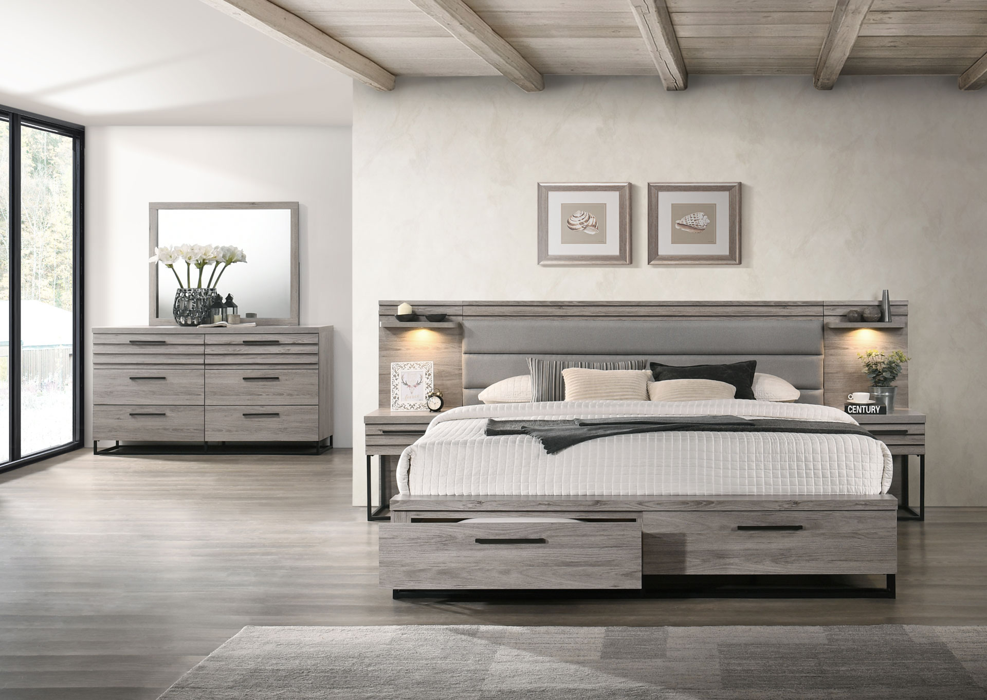 Dormitorio con Gavetas y Pier Queen 9 Piezas - Gris Claro  image 1