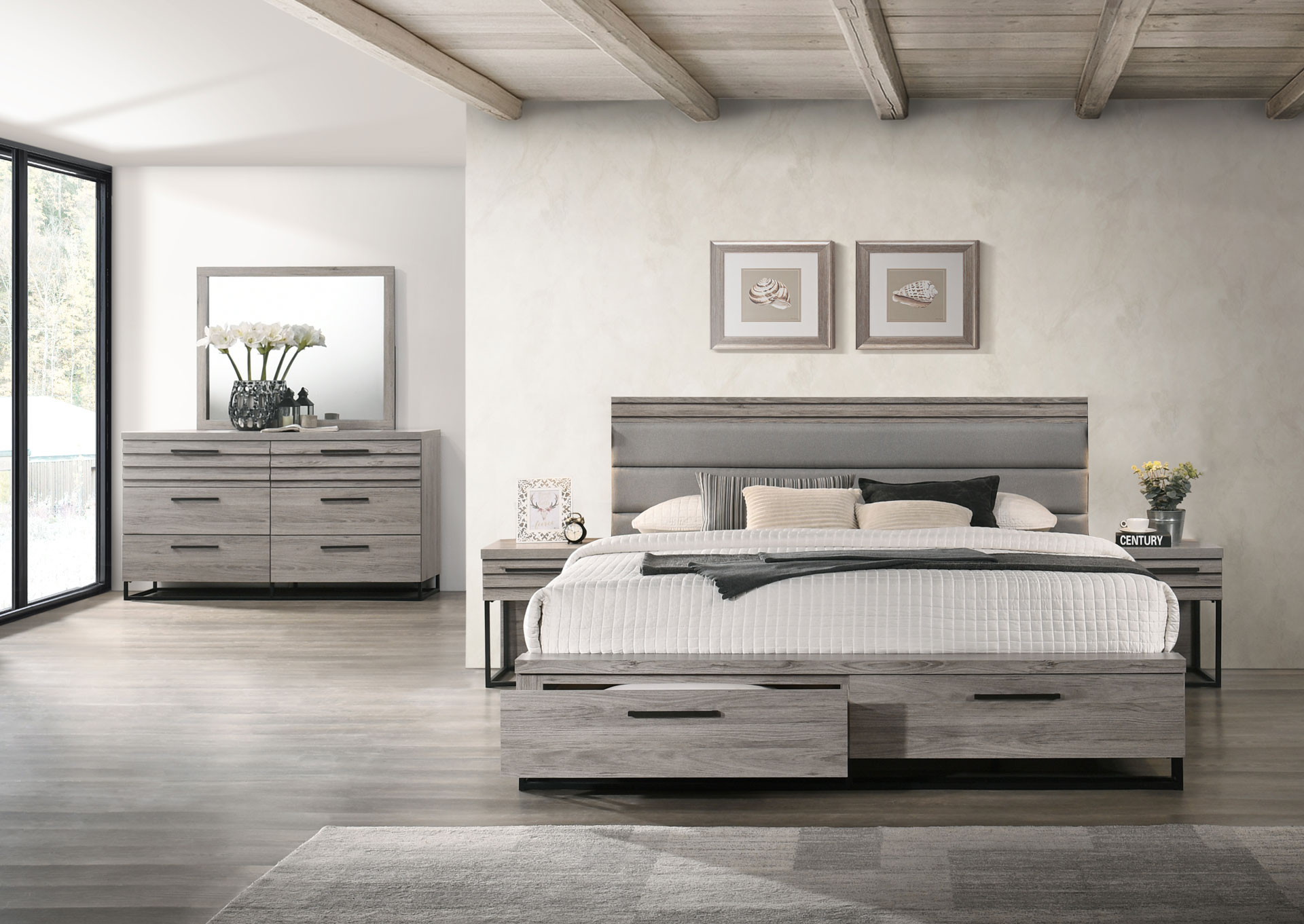 Dormitorio con Gavetas Queen 7 Piezas - Gris Claro  image 1