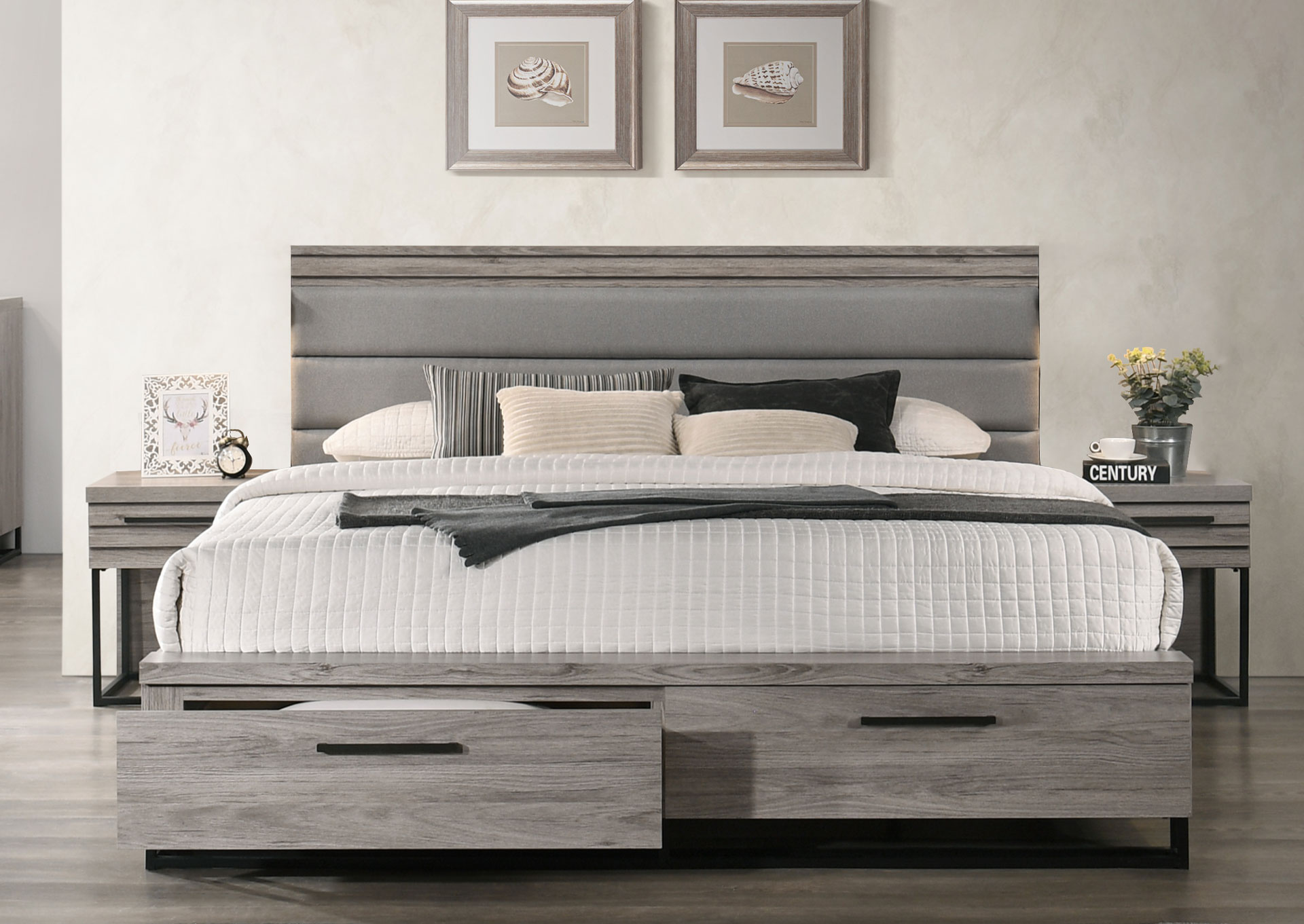 Dormitorio con Gavetas Queen 5 Piezas - Gris Claro  image 1