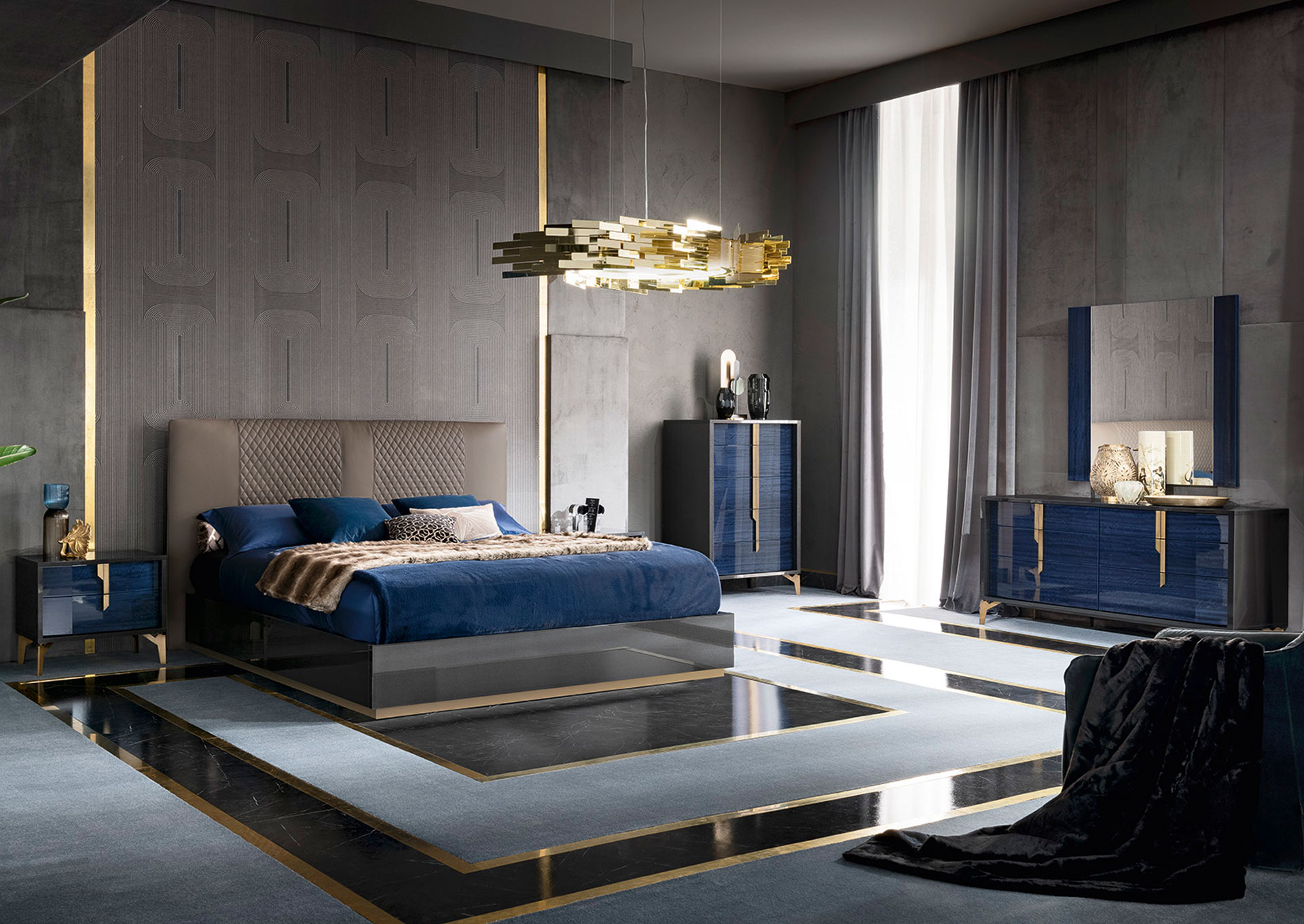 Dormitorio Oceanum King 7 piezas con Respaldo Tapizado - Blue/ Grey  image 1