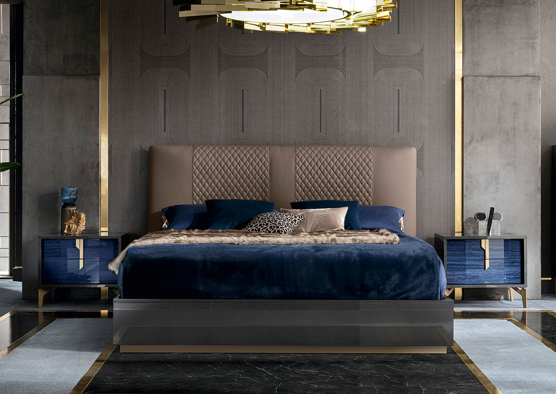 Dormitorio Oceanum King 5 piezas con Respaldo Tapizado - Blue/ Grey  image 1
