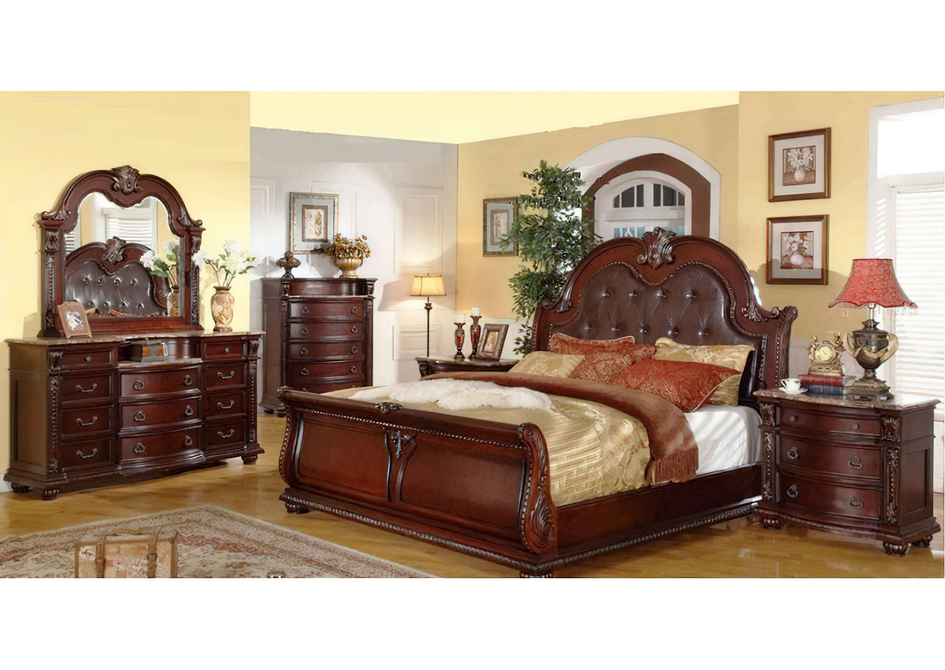 Dormitorio Charlotte King 8 piezas con Respaldo Tapizado - Walnut image 1
