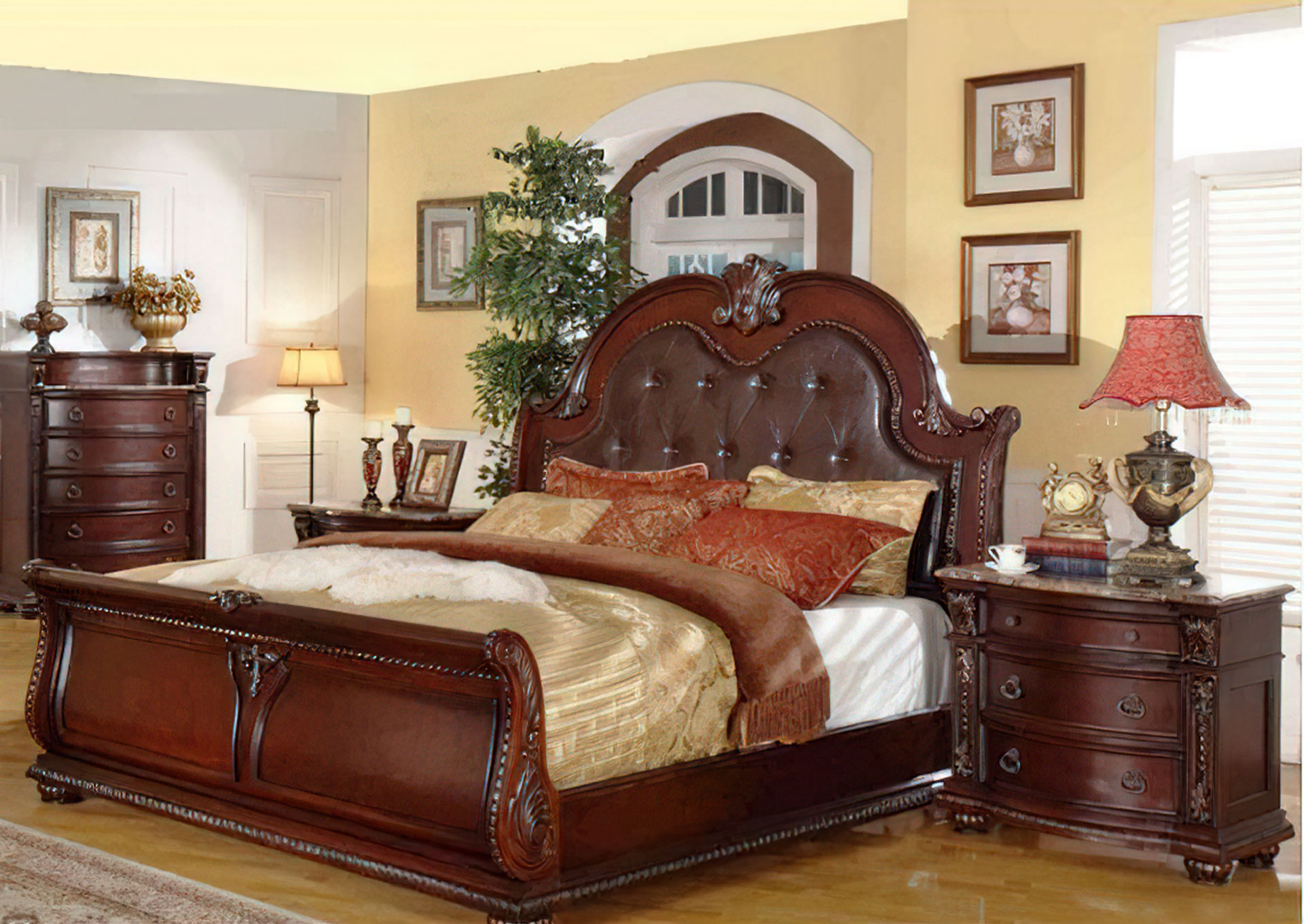 Dormitorio Charlotte King 6 piezas con Respaldo Tapizado - Walnut image 1