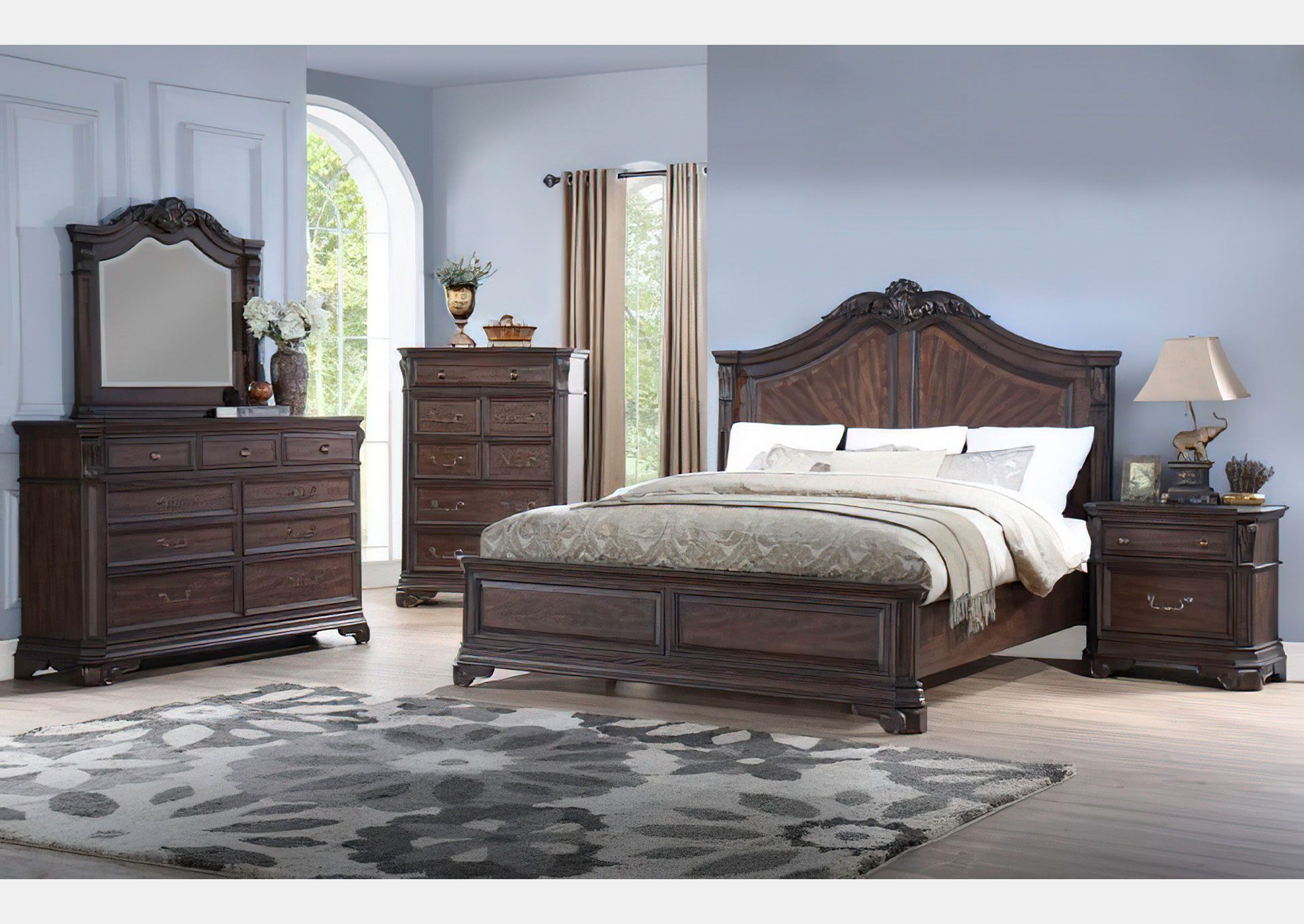 Domitorio con Panel Arqueado King 7 piezas - Brown Cherry  image 1