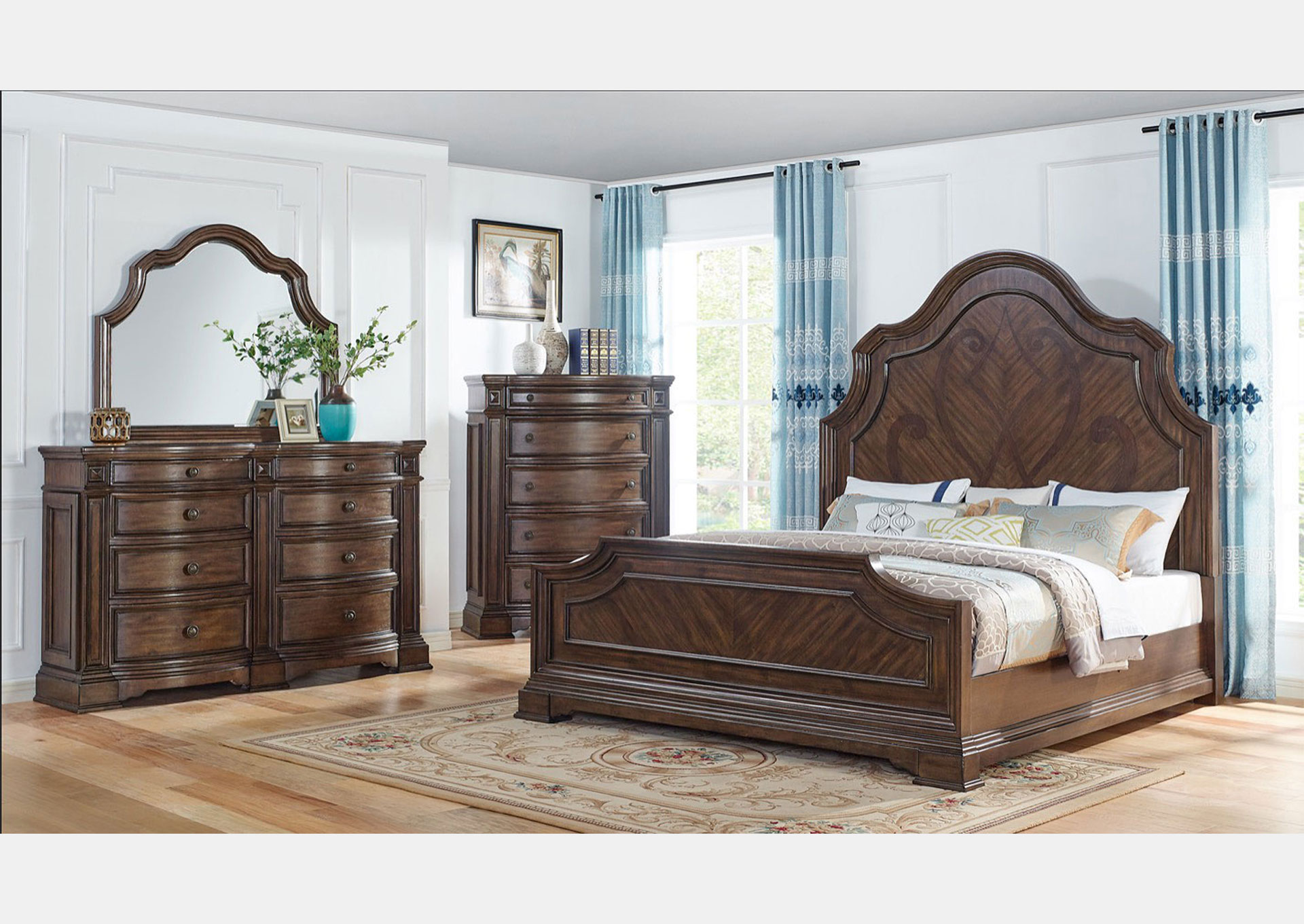 Domitorio con Panel Arqueado King 7 piezas - Brown Acacia image 1
