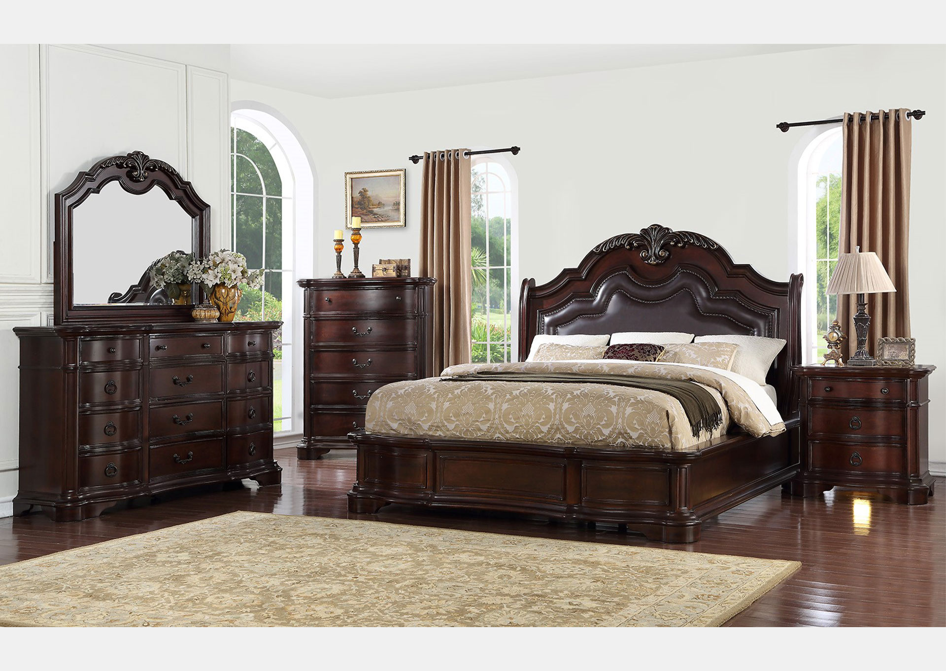 Domitorio con Respaldo Tapizado King 7 piezas - Mahogany image 1