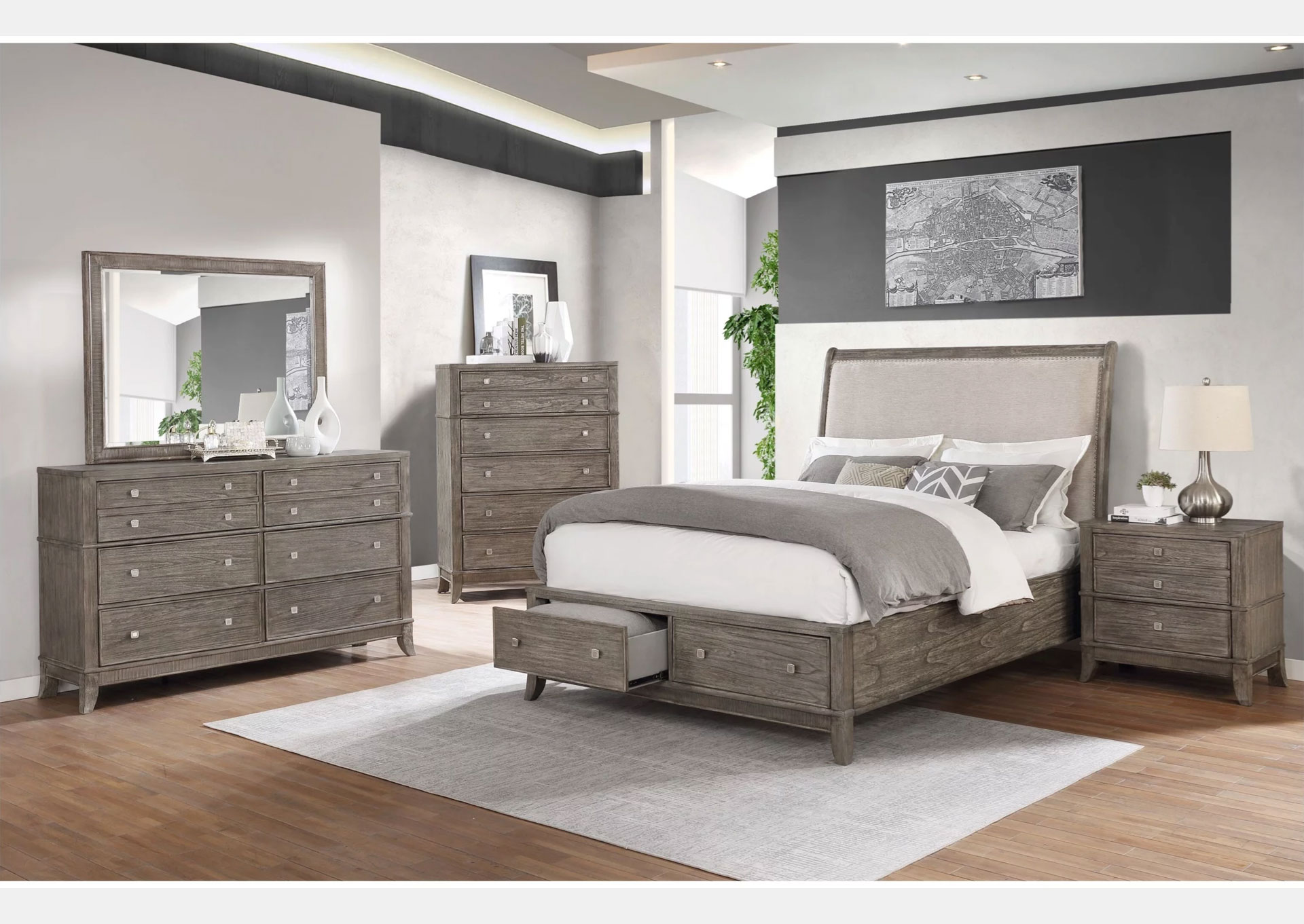 Domitorio Respaldo Tapizado King 7 piezas - Brushed Gray image 1