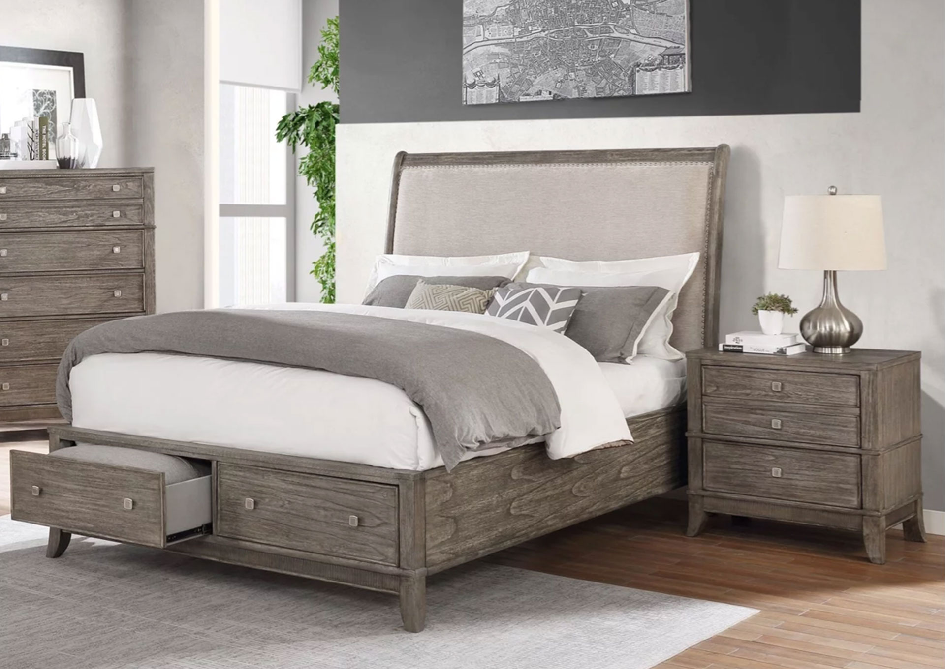 Domitorio Respaldo Tapizado King 5 piezas - Brushed Gray  image 1