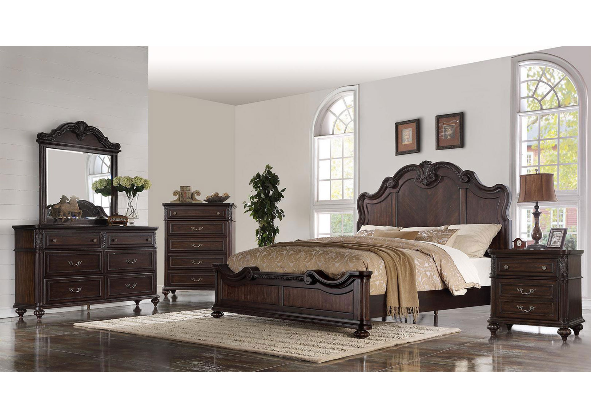 Dormitorio Nottingham Queen 7 piezas con Respaldo Tapizado - Cherry image 1