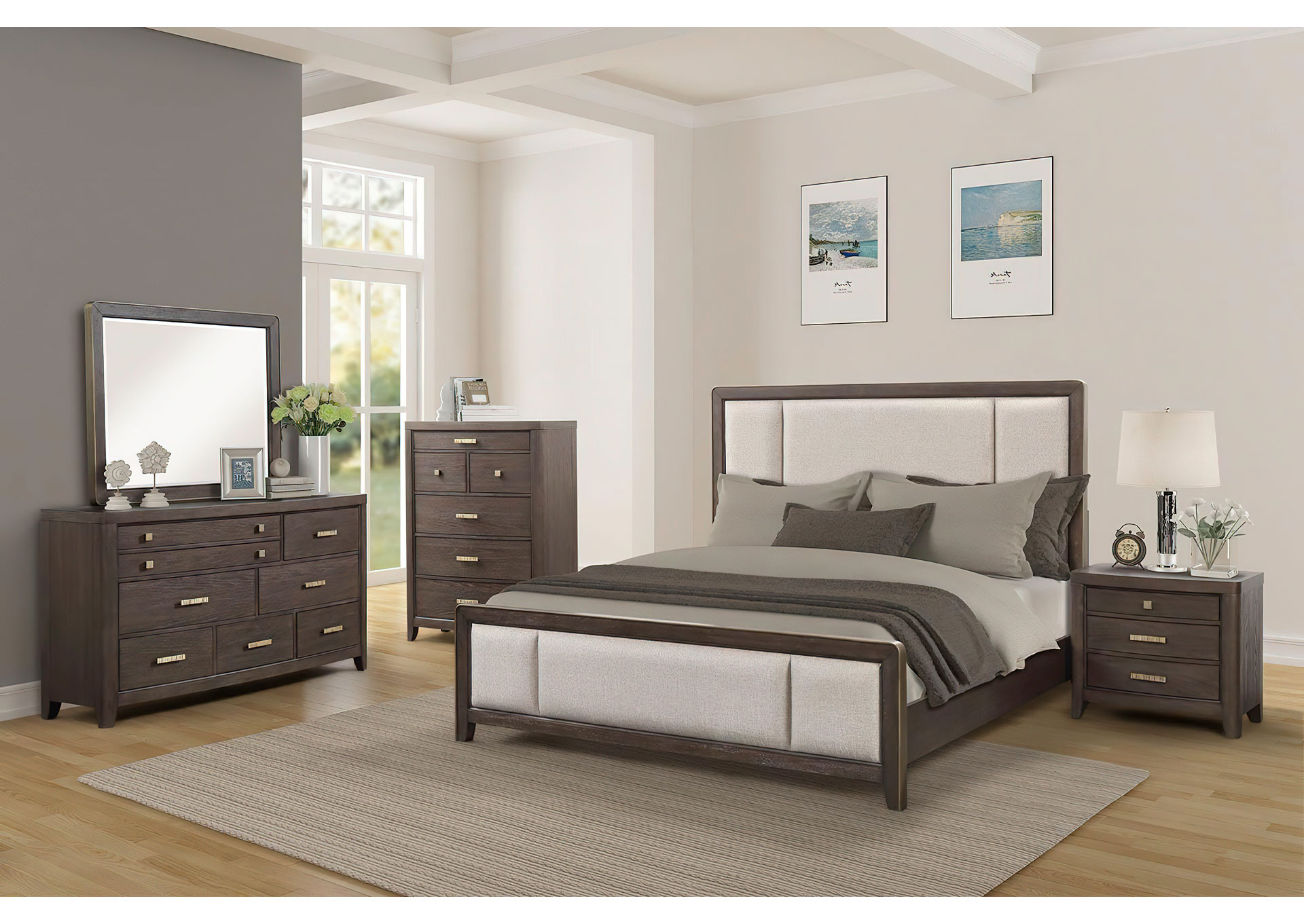 Dormitorio Fulton Queen 7 piezas con Respaldo Tapizado - Brown image 1