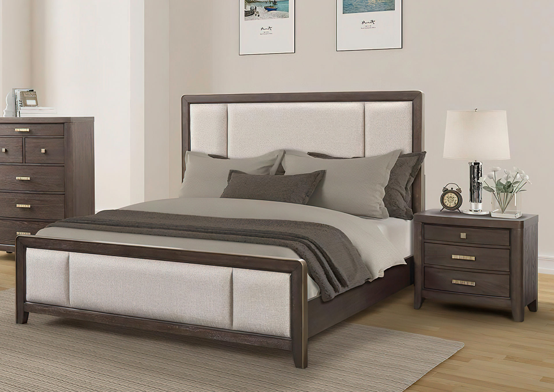Dormitorio Fulton King 5 piezas con Respaldo Tapizado - Brown image 1