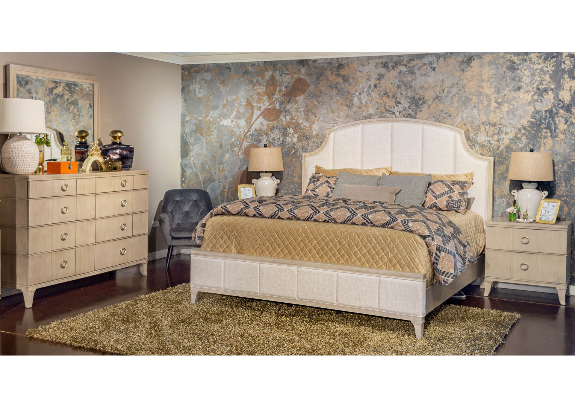 Dormitorio Queen 7 piezas con Respaldo Tapizado - Taupe image 1
