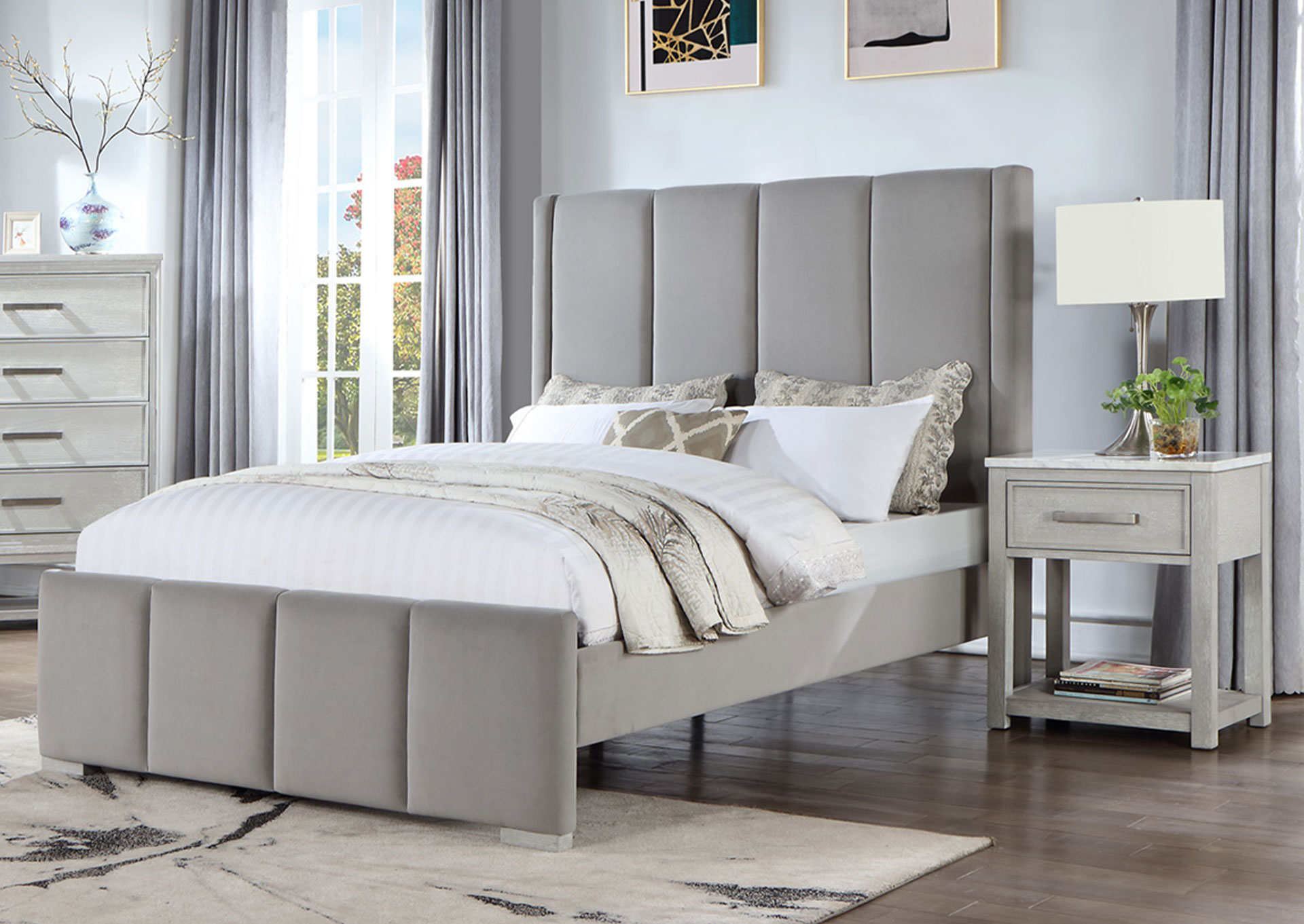 Dormitorio Tapizado Queen 5 piezas - Light Gray image 1
