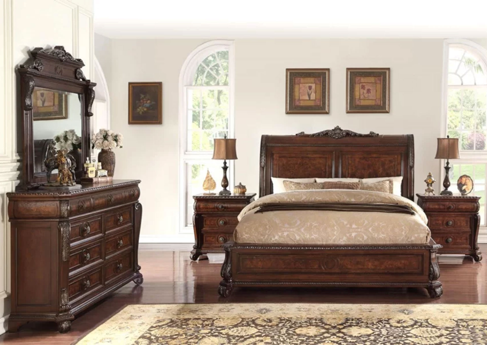 Dormitorio Estilo Trineo King 7 piezas - Dark Brown image 1