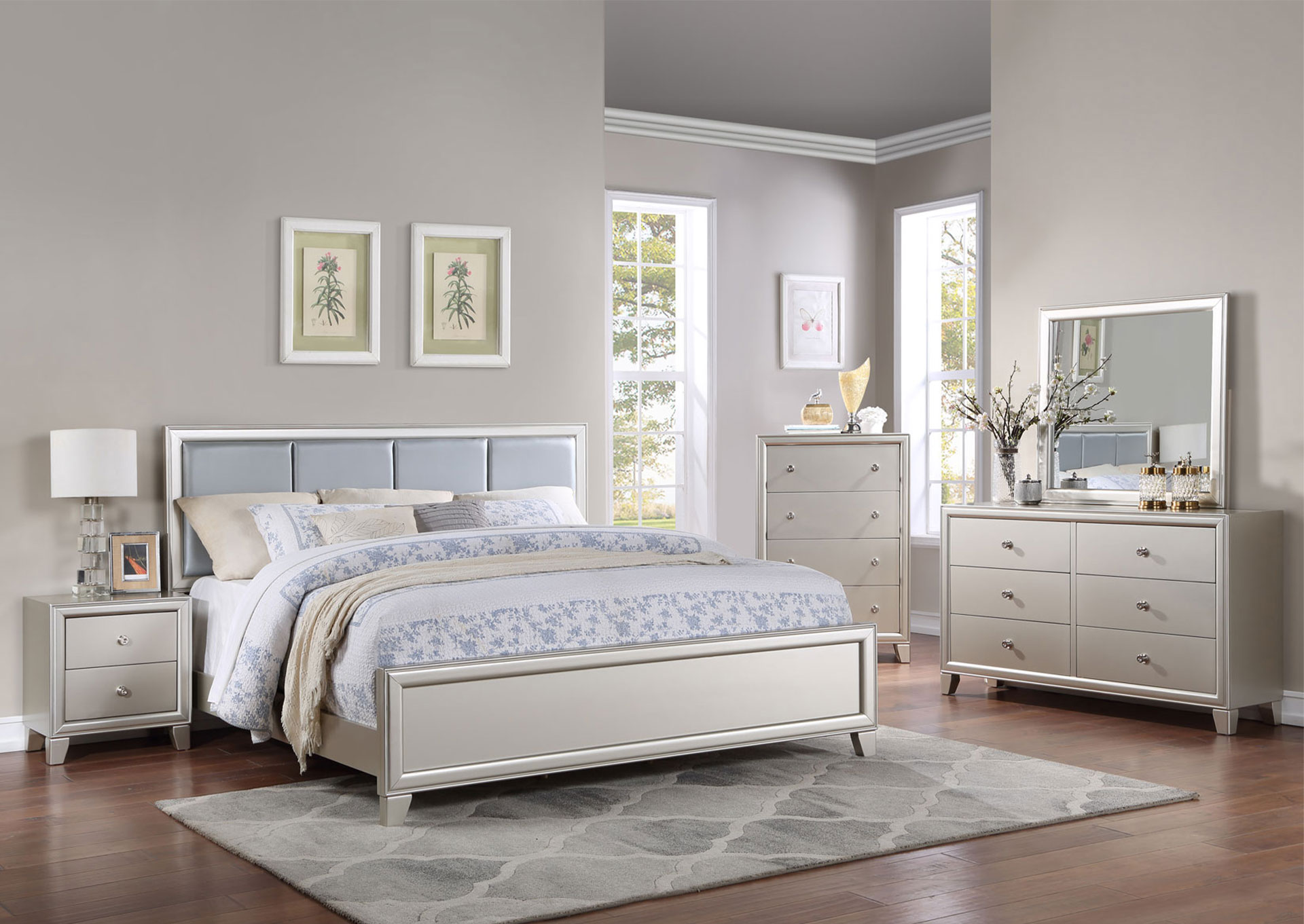 Dormitorio Omni Queen 7 piezas con Respaldo Tapizado - Champagne image 1