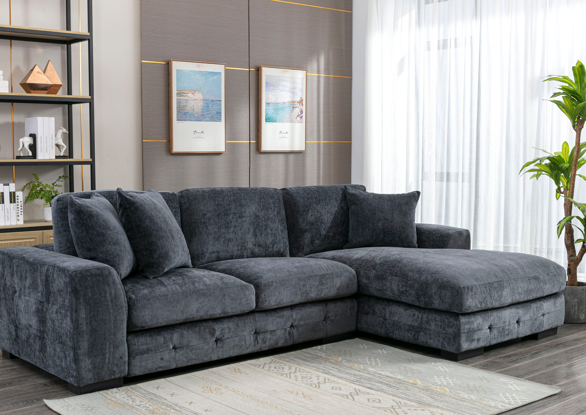 Seccional con Chaise Derecho 2 Piezas - Color Indigo image 1