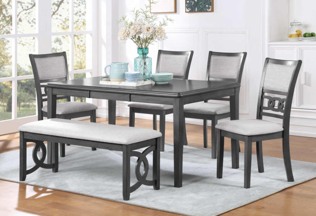 Mesa de Comedor Gia 60" con Sillas y Banca (Juego de 6) - Color Gris image 1