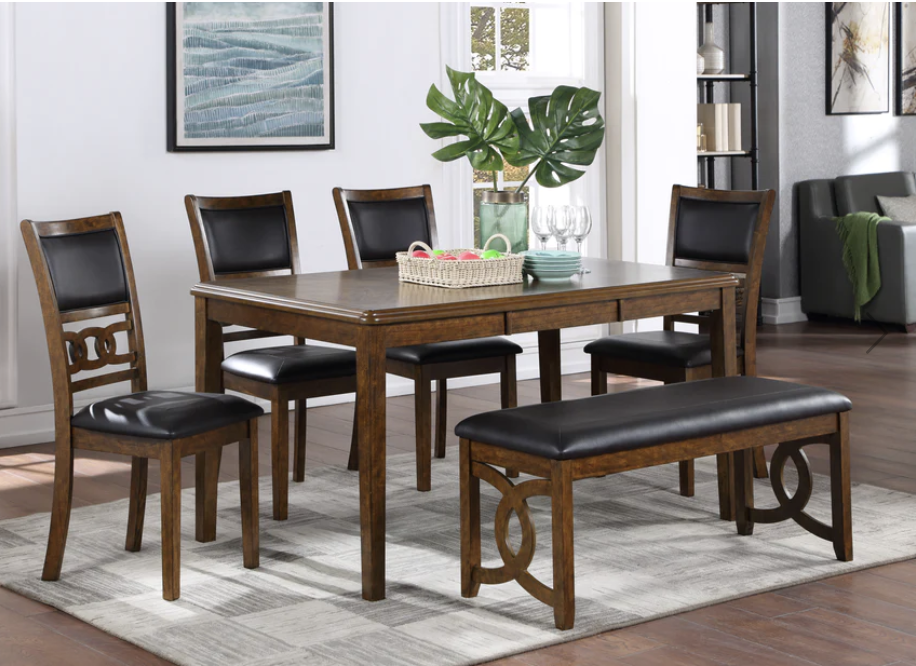 Mesa de Comedor Gia 60" con Sillas y Banca (Juego de 6) - Color Cafe image 1
